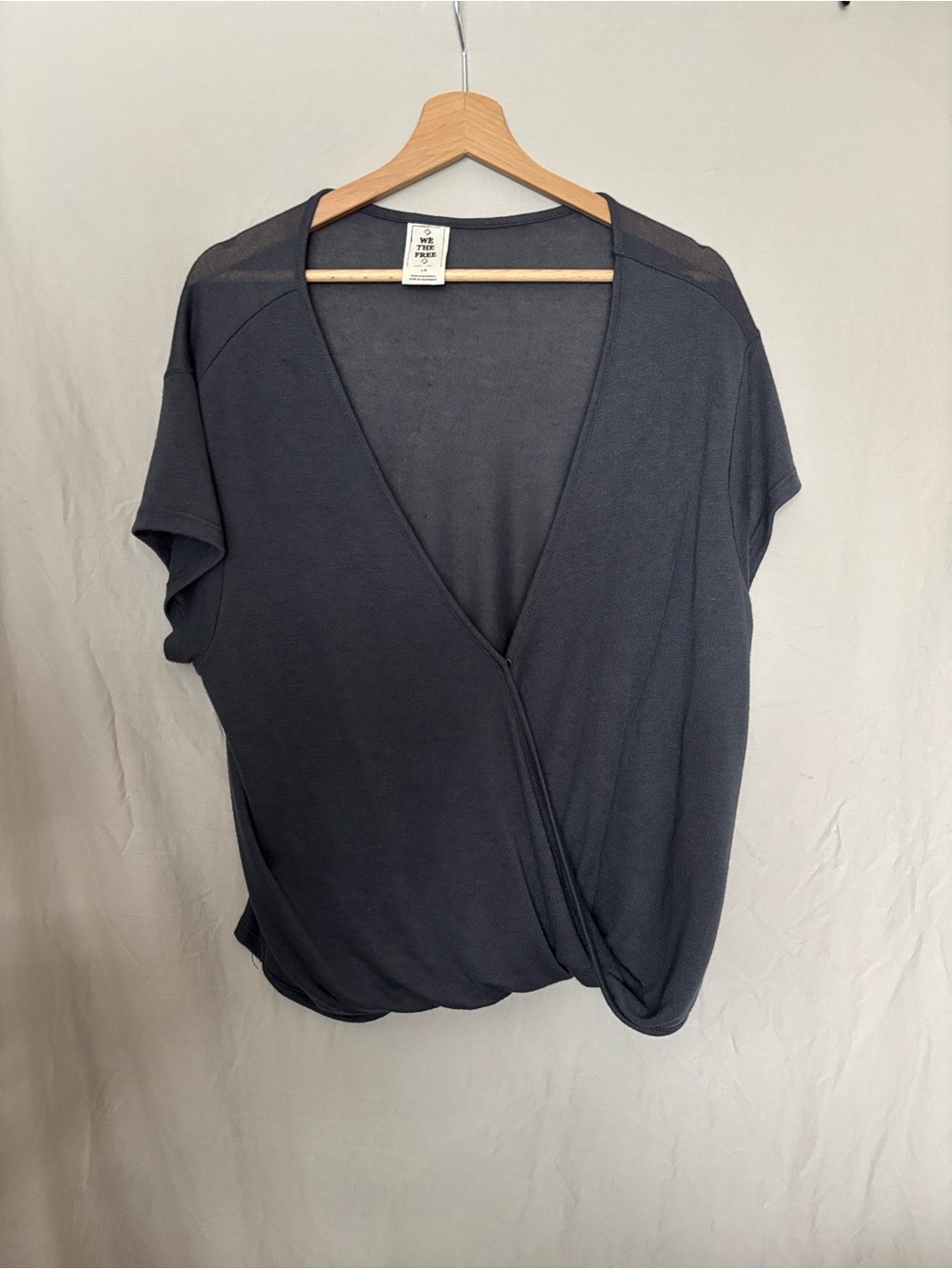 We The Free Charcoal “Wrap-Front”Short Sleeve knit cardigan/tunic/vest
